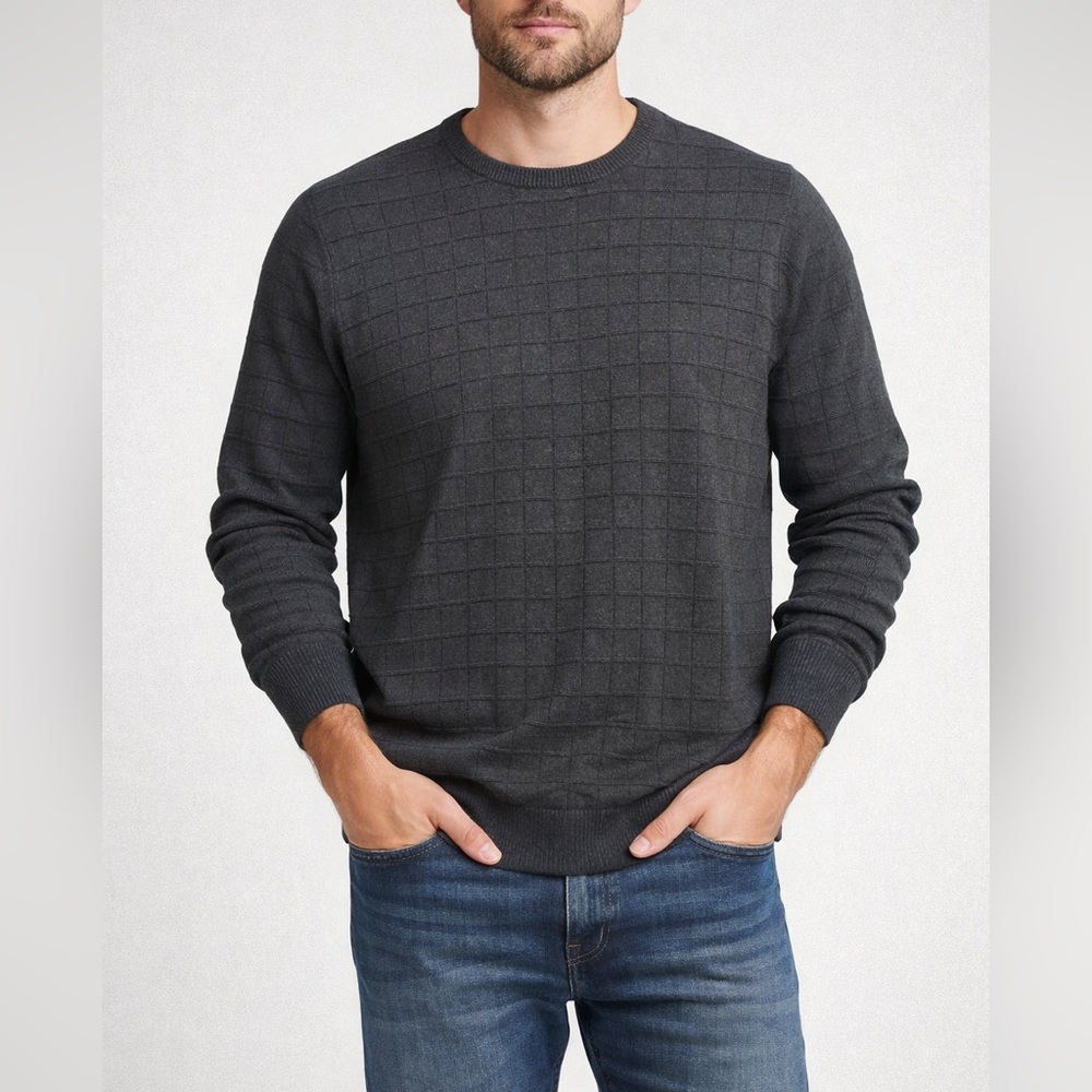 Arrow Charcoal Gray Checker Pattern Sweater Size Large 100% Cotton